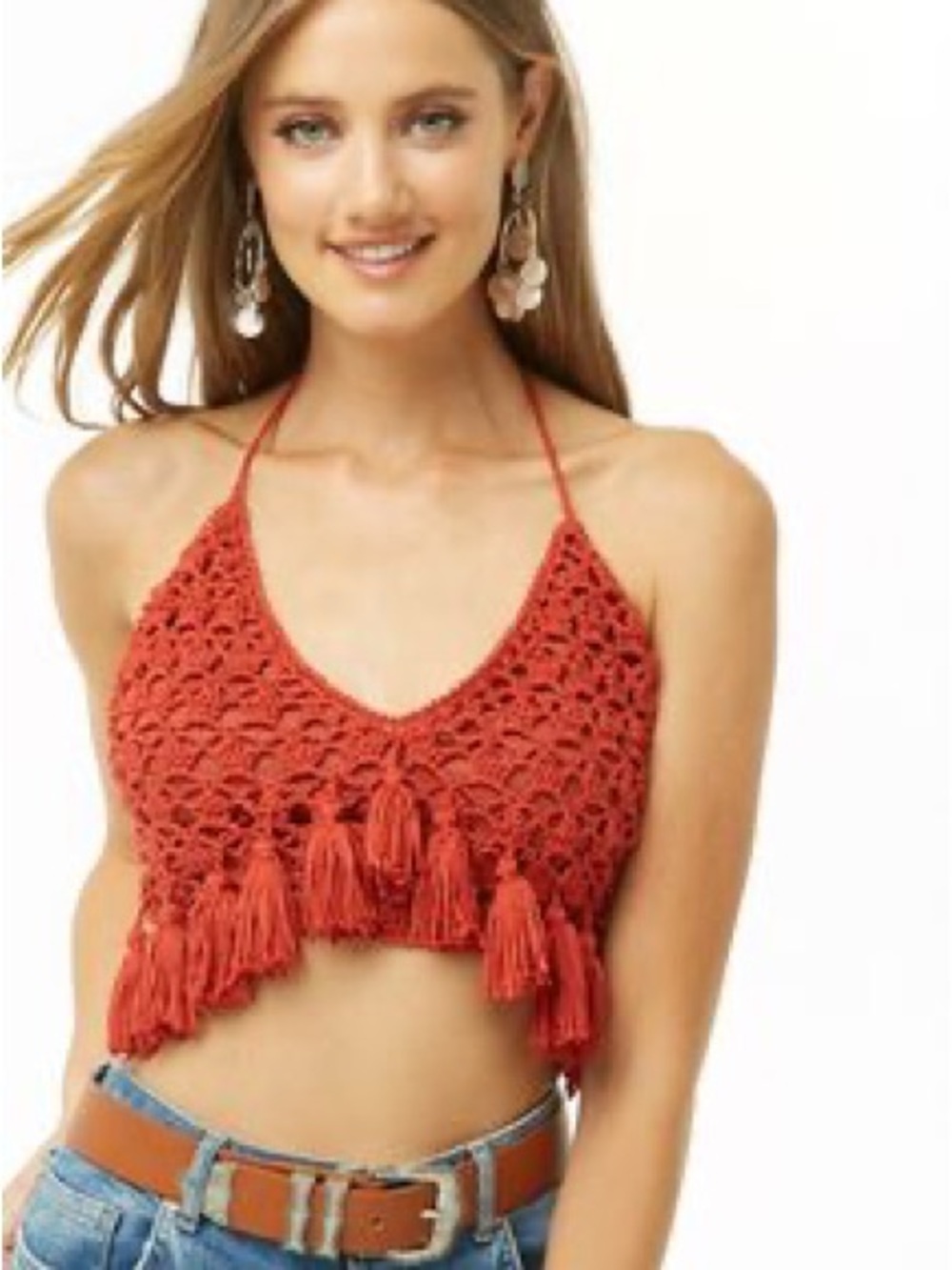Handmade Crochet Tassel Halter Crop Top with tassels